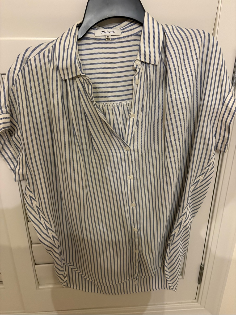 Madewell Blue and White Vertical Stripe Button-Down Top